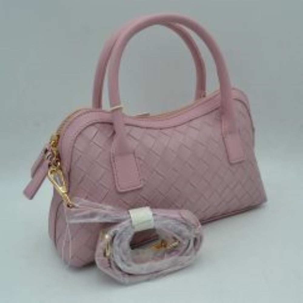 Structured Woven Satchel Bag with Hanging Clochette Accent