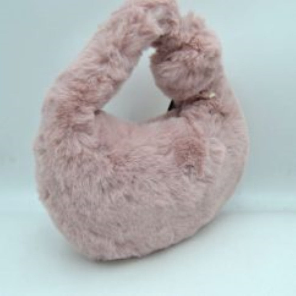 Fluffy Plush Crescent Hobo Handbag with Integrated Top Handle