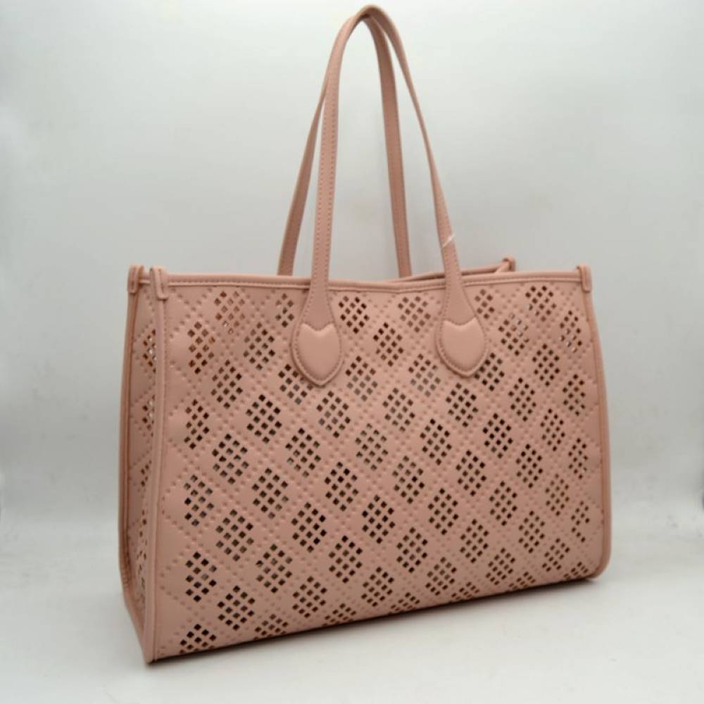 Midnight Perforated Lattice Tote – Elegant Laser-Cut Shoulder Bag