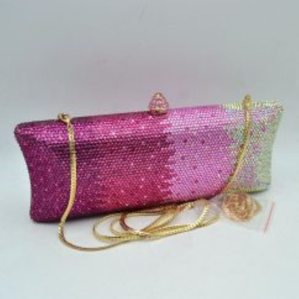 Elongated Evening Clutch Bag with Slender Chain Strap