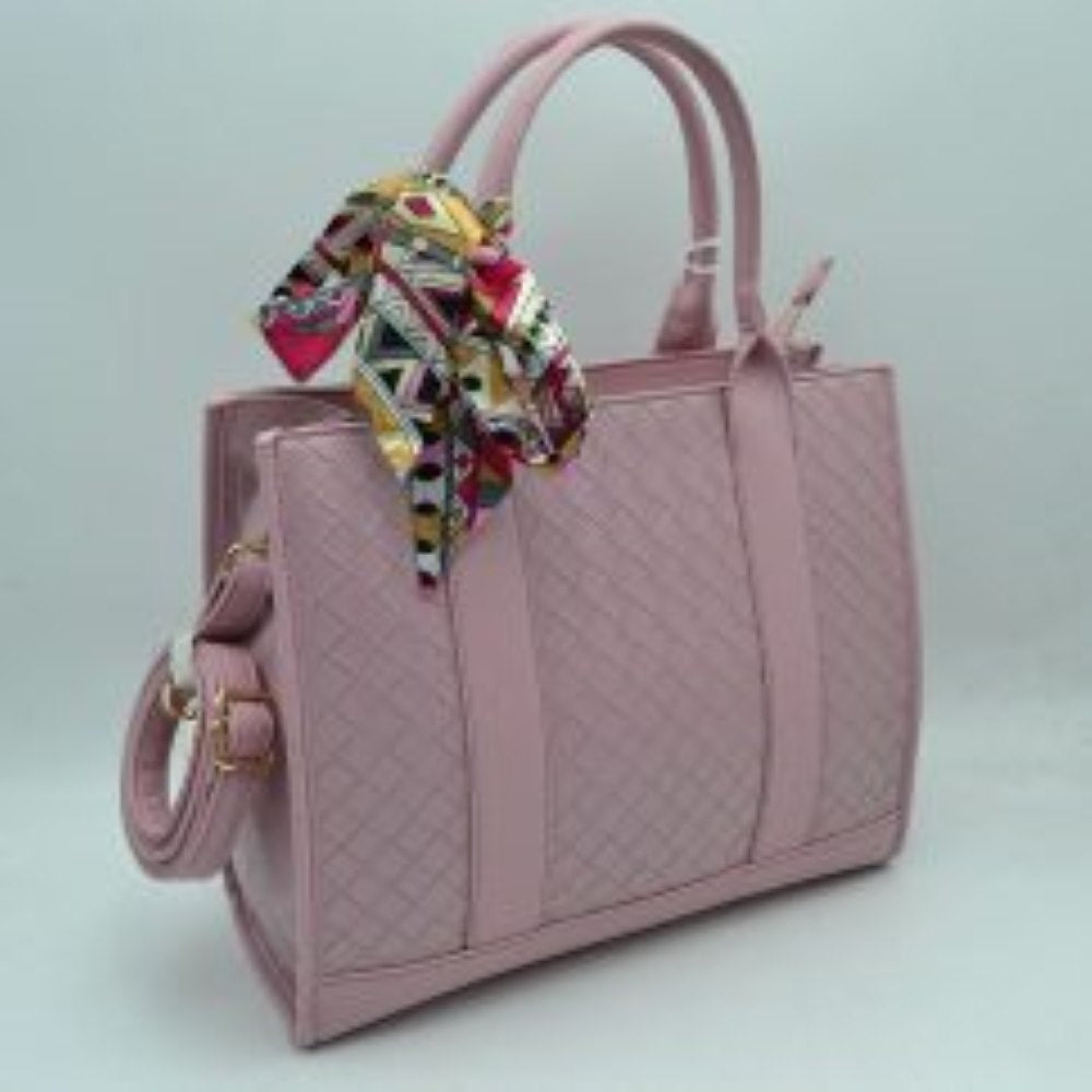 Woven Texture Tote Bag with Dual Top Handles and Scarf Accent