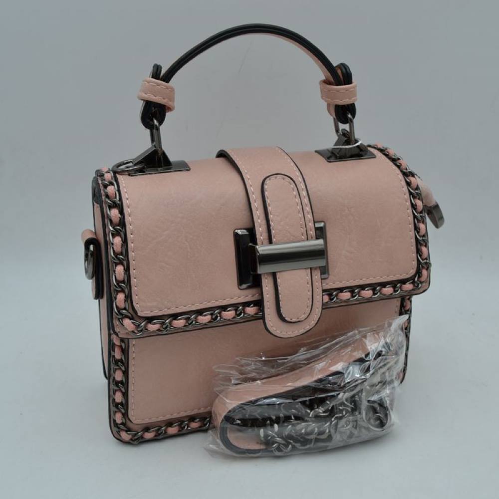 Women's Structured Top-Handle Crossbody Bag with Woven Chain Trim