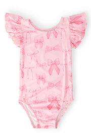 Blushing Bows S/S Flutter Sleeve Leotard