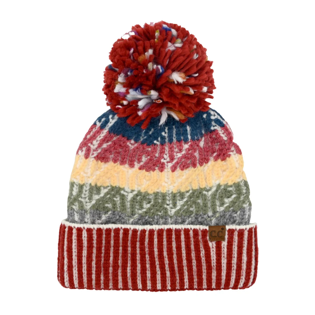 Cable Color Block Pom C.C Beanie