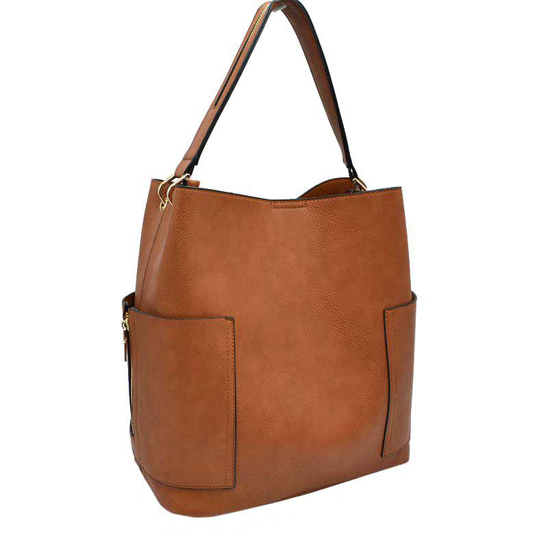 2-in-1 Chic Satchel Side Pocket Bucket Bag with Long Strap