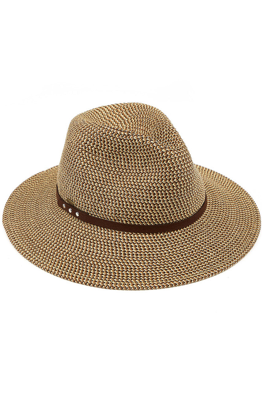 C.C SUEDE BAND TRIM PANAMA SUN HAT