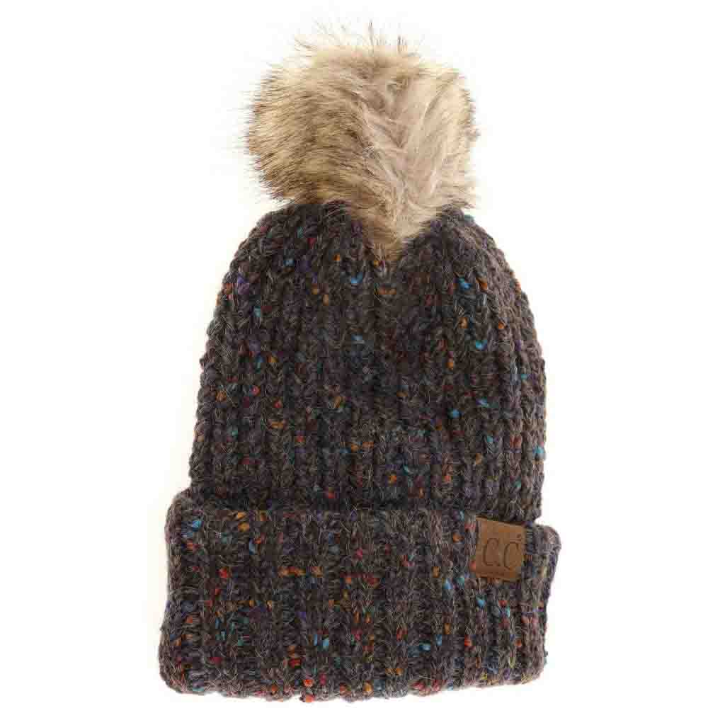 Confetti Mohair Ribbed Fur Pom C.C Beanie