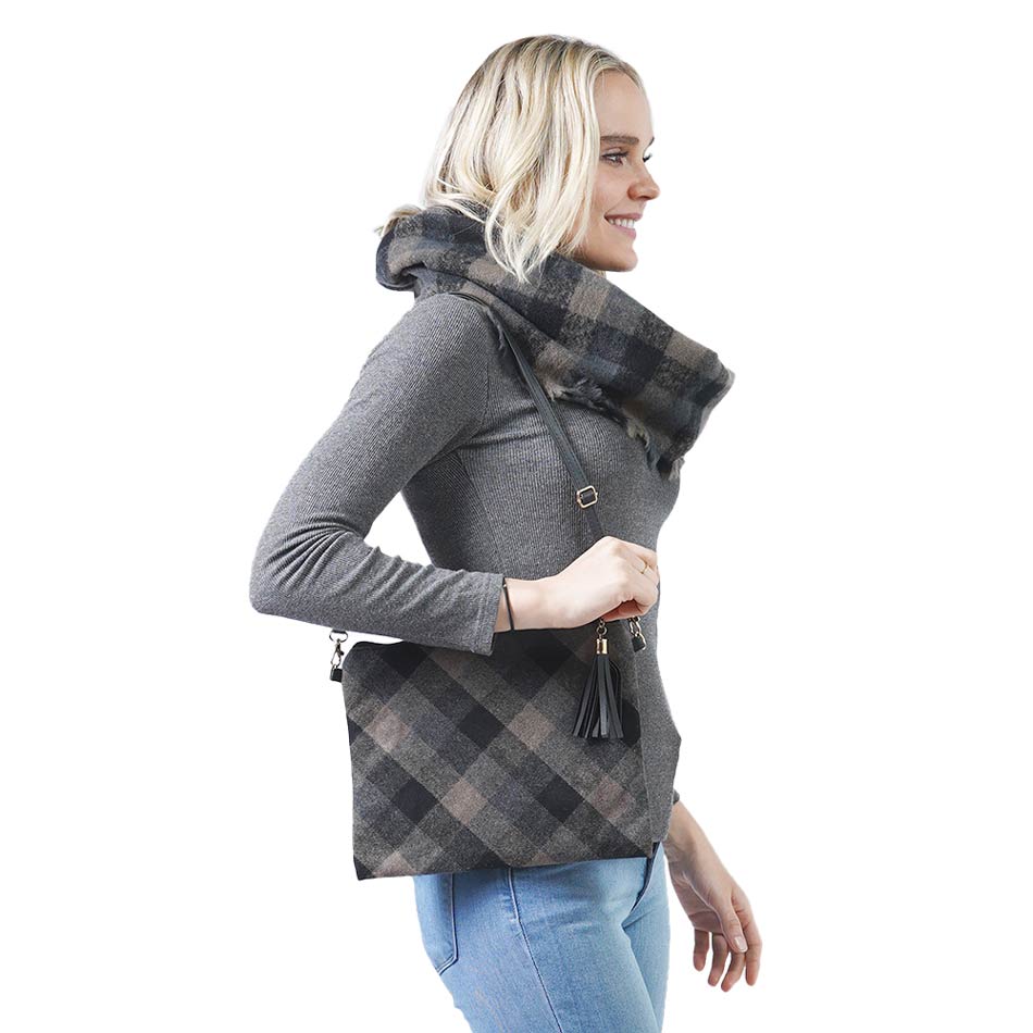 Plaid Check Crossbody Clutch Bag