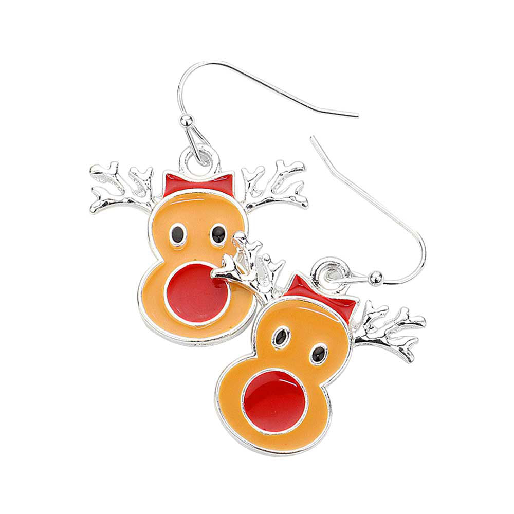 Enamel Rudolph Face Dangle Earrings