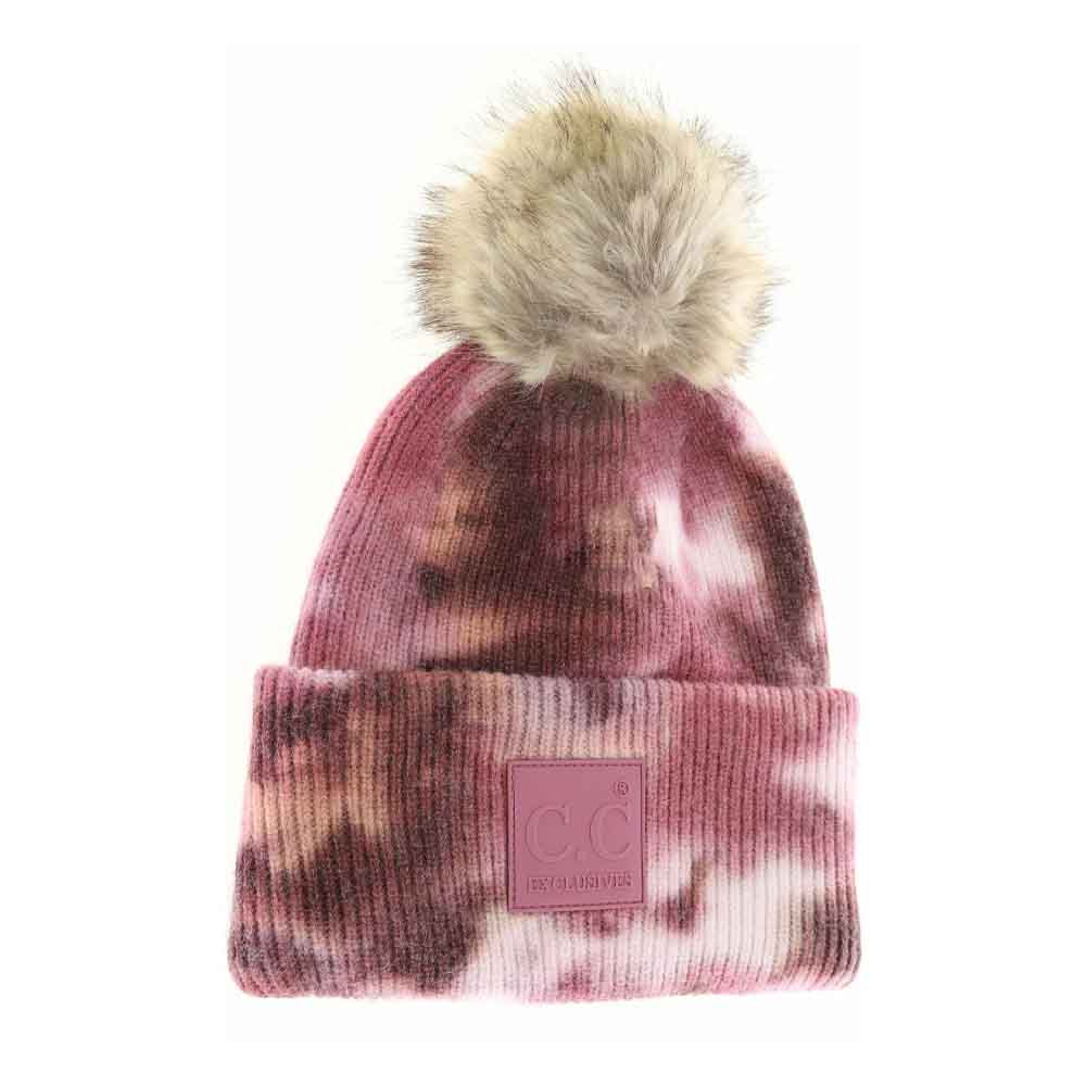 Women's Tie Dye Fur Pom C.C Beanie