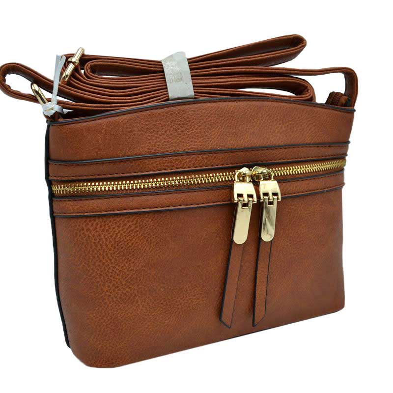 Zipper Detail Women's Crossbody Soft Faux Leather Bag
