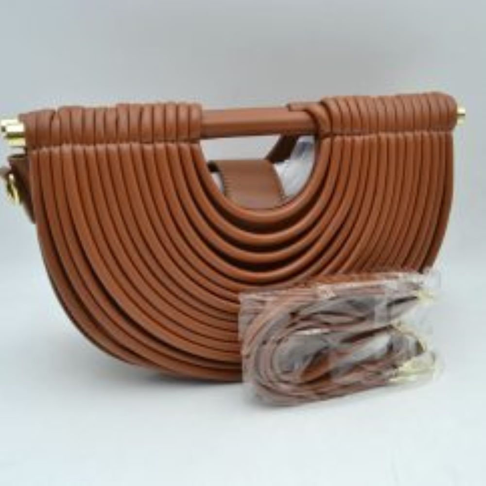 Structured Half-Moon Clutch Bag with Tubular Stitching and Shoulder Strap