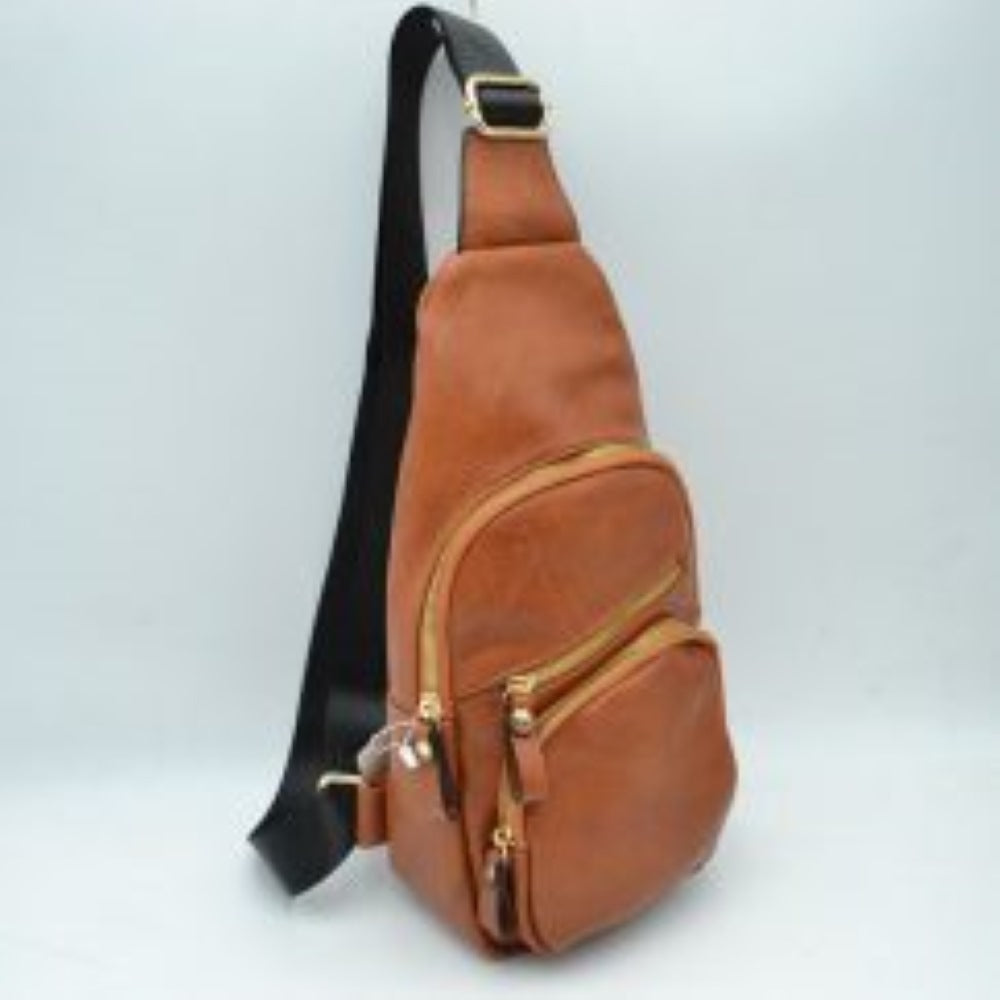 Multi-Zipper Crossbody Sling Bag with Adjustable Strap