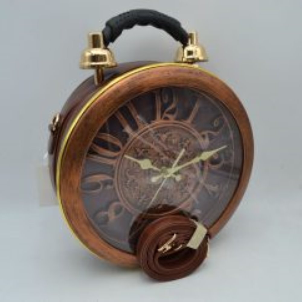 Vintage Alarm Clock Shaped Novelty Crossbody Bag with Top Handle