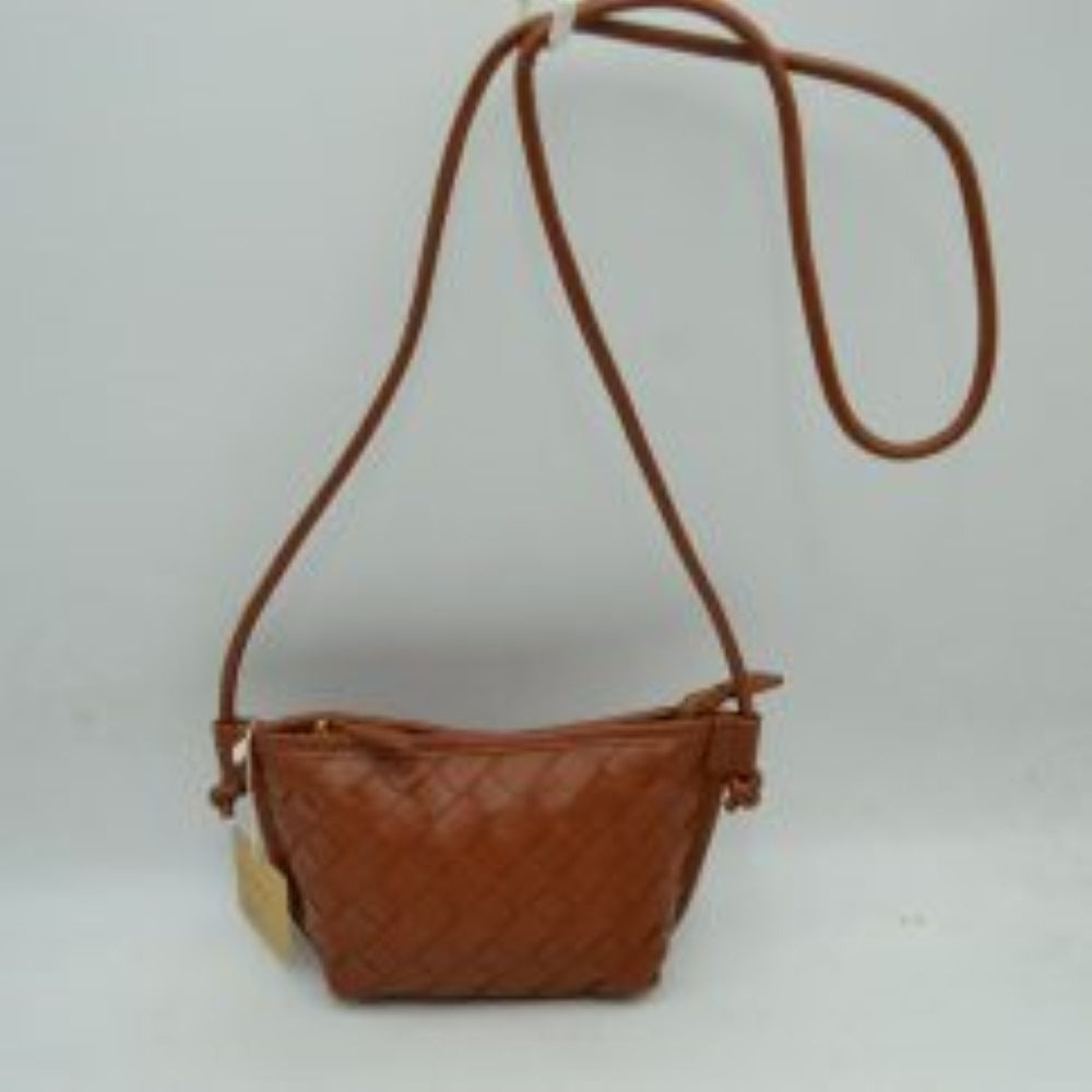 Woven Texture Small Crossbody Bag with Top Zipper and Cord Strap