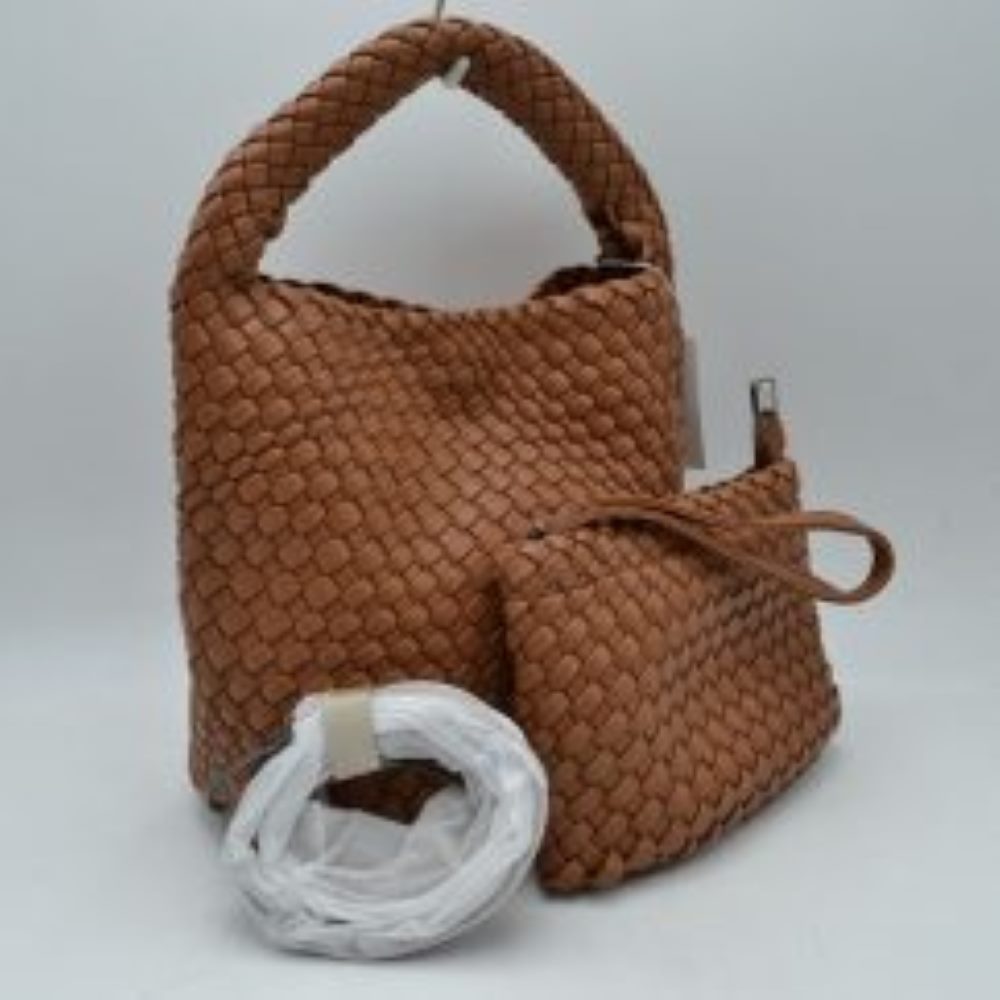 Woven Hobo Bag with Integrated Top Handle and Matching Pouch