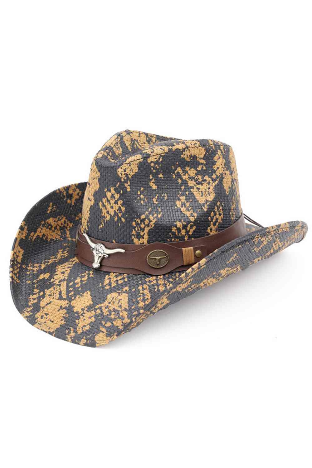 Bull Head Accent Snake Print Cowboy Hat