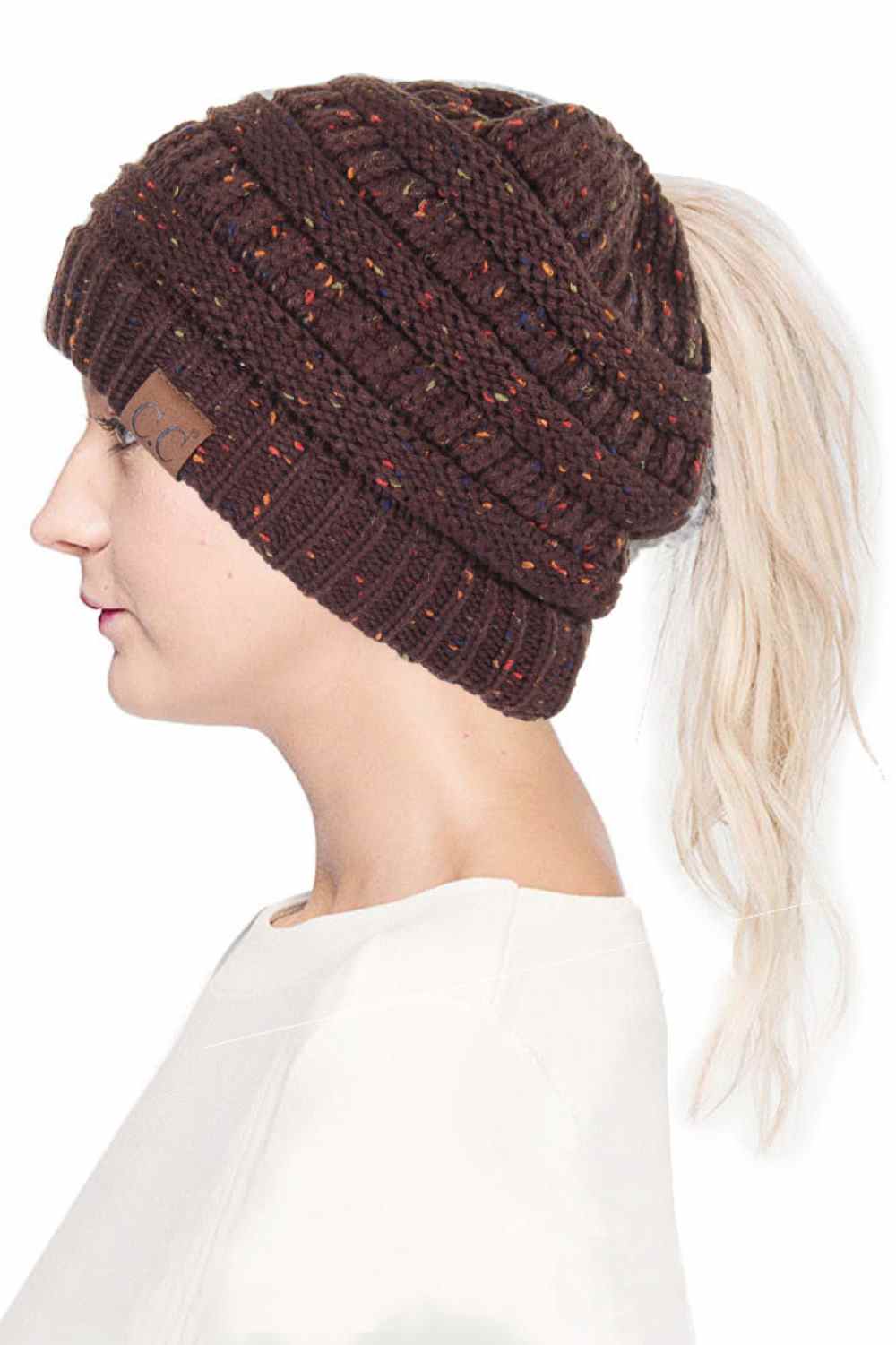 C.C Confetti Ponytail Messy Bun Beanie