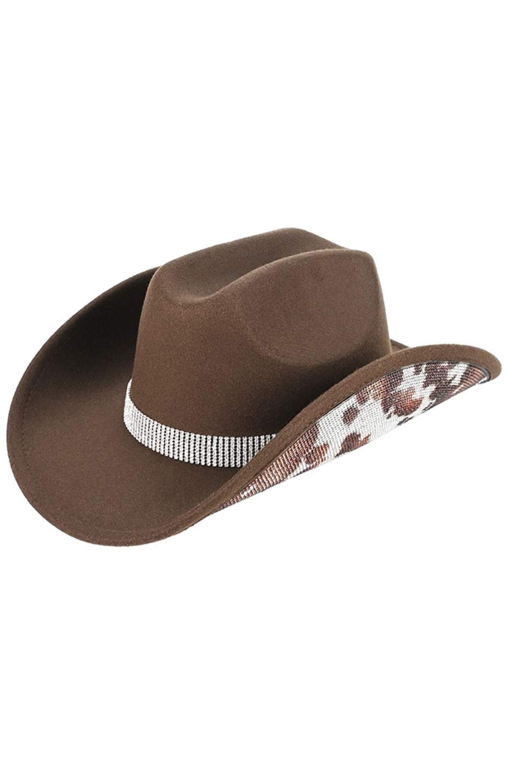 C.C Cow Pattern Rhinestone Vegan Felt Cowboy Hat