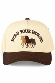 C.C HOLD YOUR HORSES Embroidered Letter Two Tone Trucker Hat