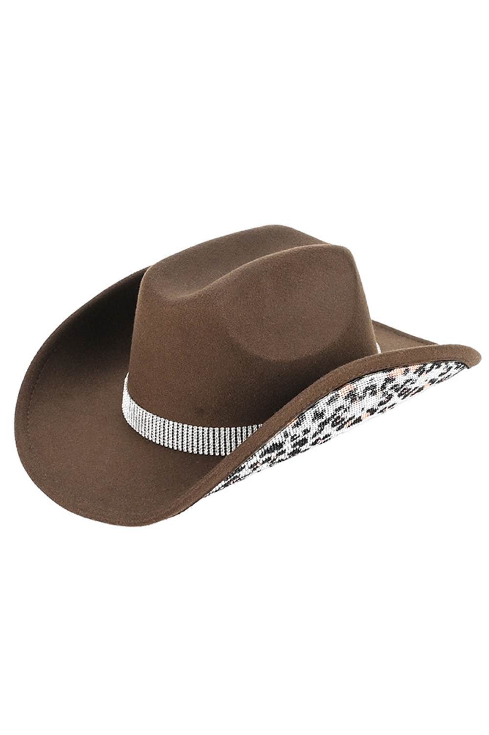 C.C Leopard Pattern Rhinestone Felt Cowboy Hat