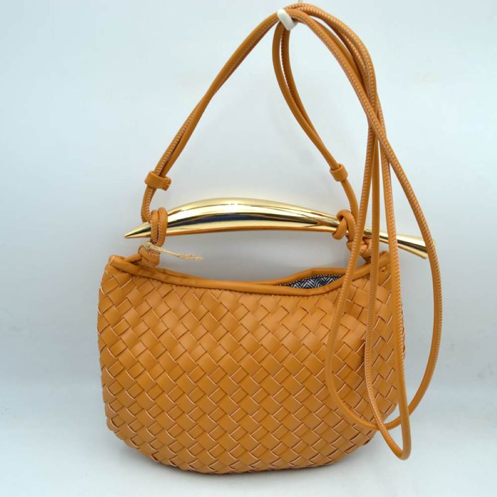 Woven Pattern Crossbody Bag with Metallic Handle