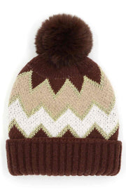 Chevron PomPom Fuzzy Fleece Beanie