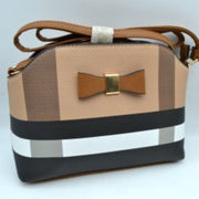 Structured Plaid Crossbody Handbag with Bow Accent and Long Strap