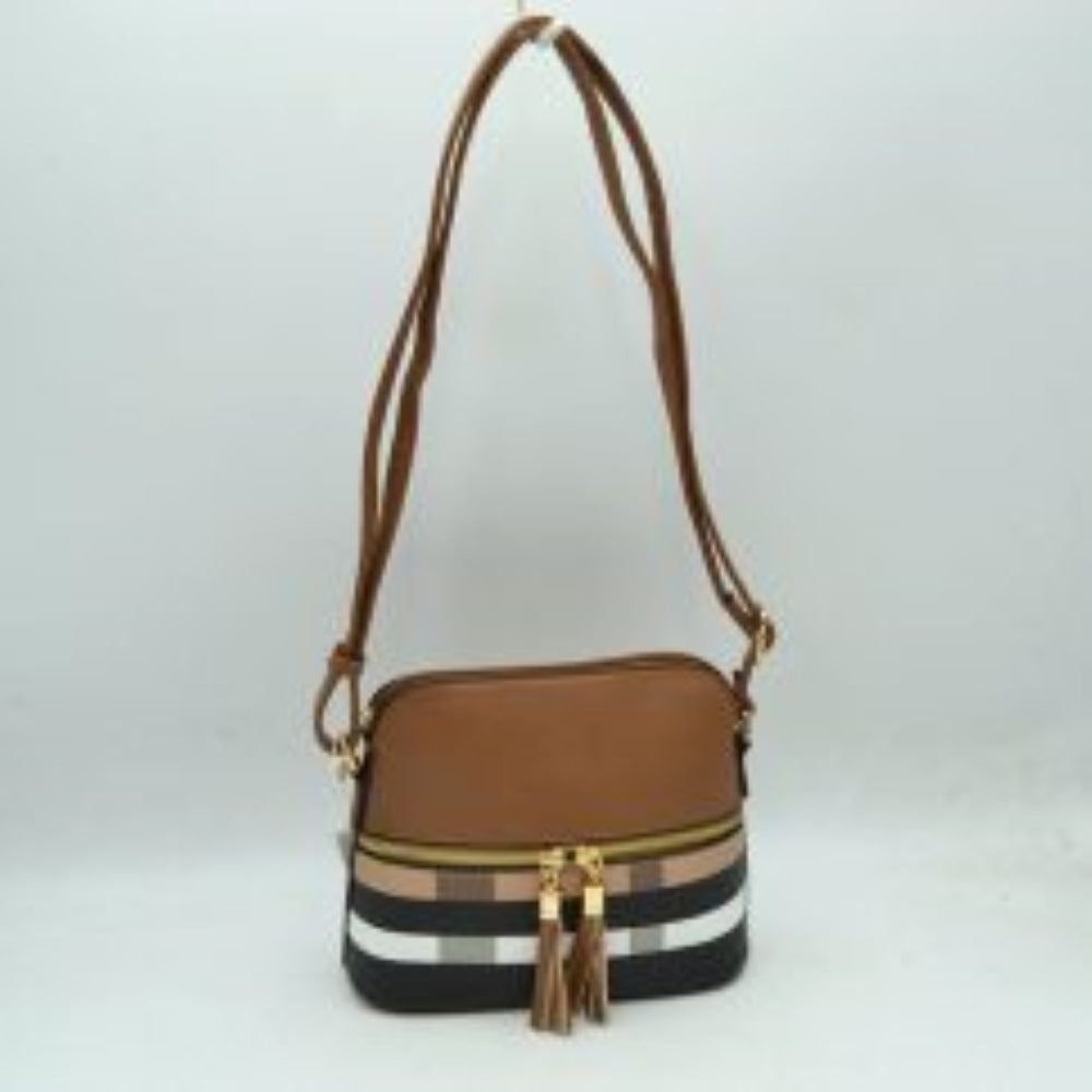Plaid Accent Crossbody Bag with Adjustable Shoulder Strap
