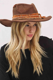 Distressed Band with Feather Cowgirl Fedora Hat