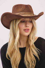 Distressed Fabric Band Rustic Cowgirl Fedora Hat