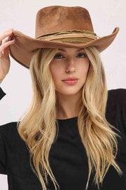 Distressed Fabric Band Rustic Cowgirl Fedora Hat