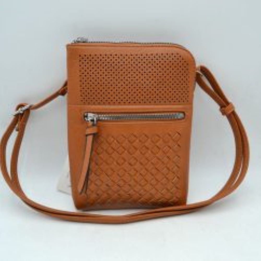 Crossbody Bag with Perforated Panel and Woven Front Detail