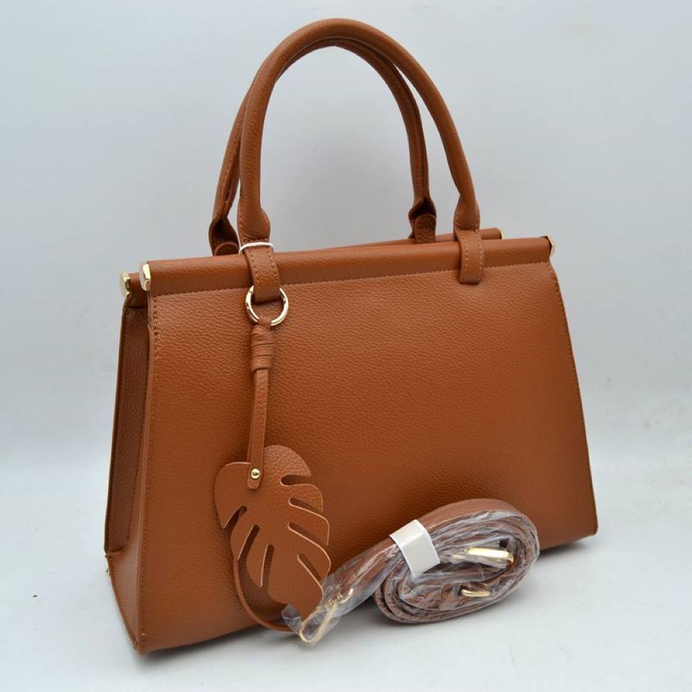 Elegant Tote Handbag with Detachable Shoulder Strap & Round Charm Keychain