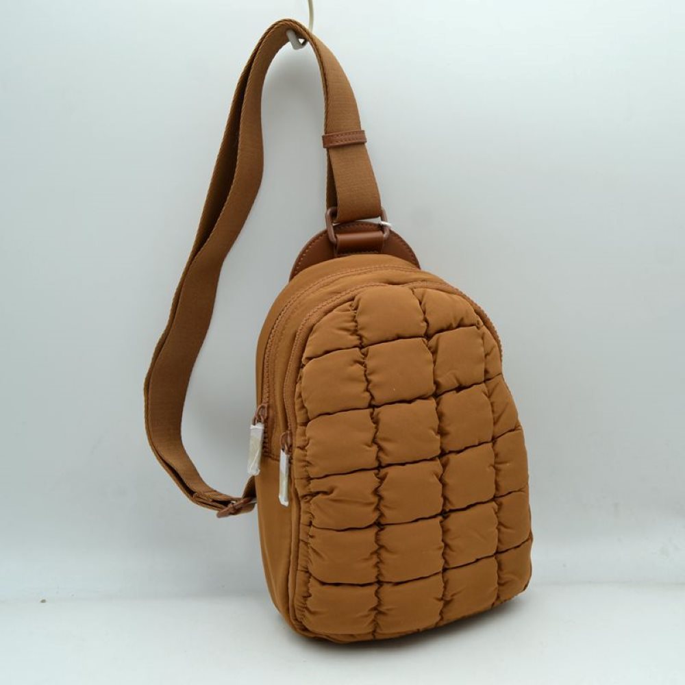 Ergonomic Puffer Sling Bag Multi-Zip Crossbody Backpack with Ruched Quilted Detail