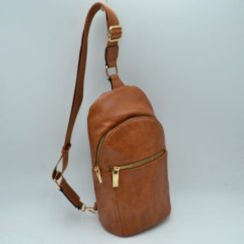 Structured Sling Bag with Contrast Zipper Detail