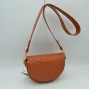 Chevron-Quilted Half-Moon Crossbody Bag with Adjustable Shoulder Strap