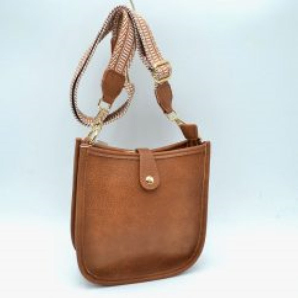 Minimalist Curved Crossbody Bag with Patterned Guitar Strap