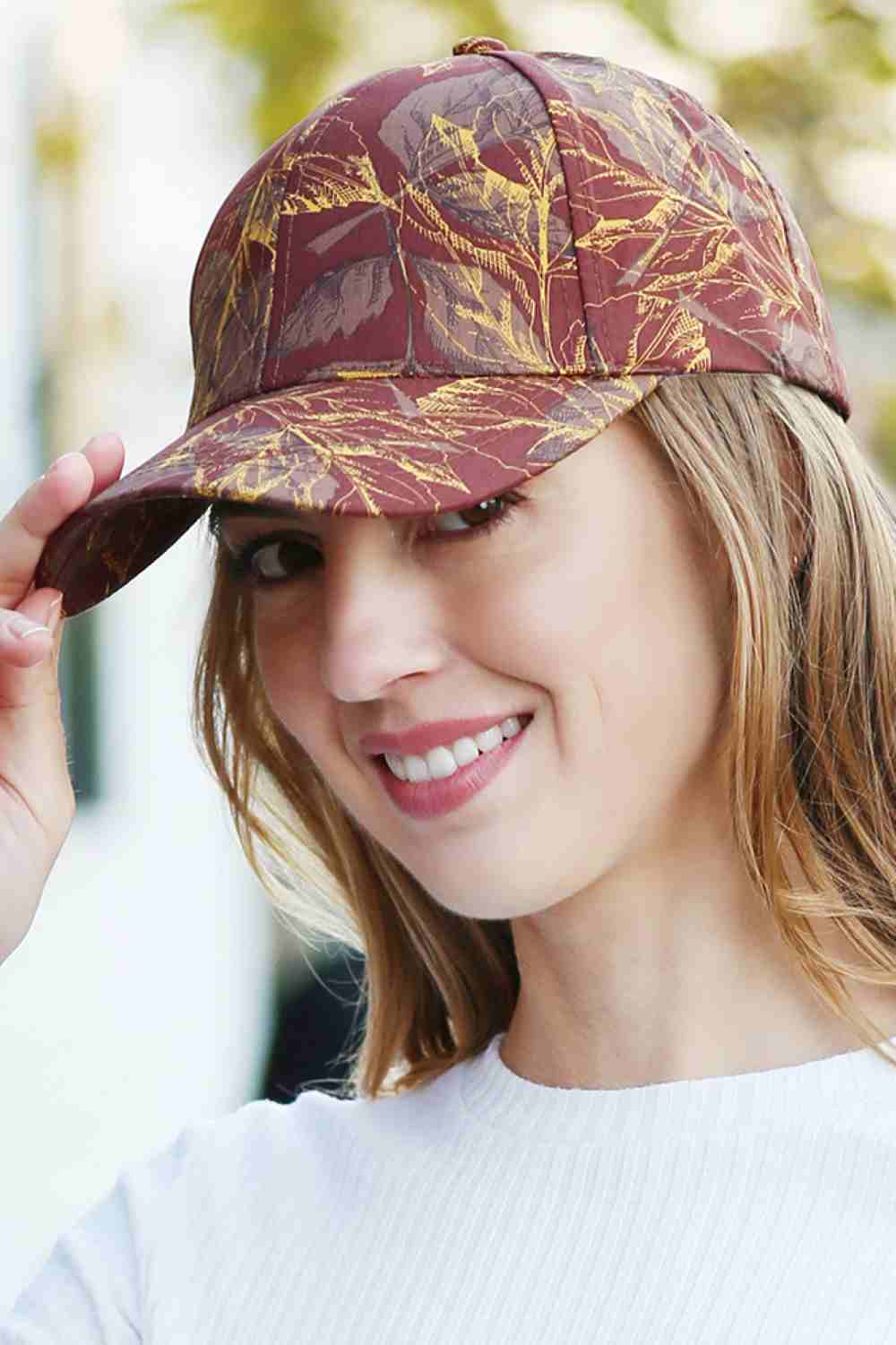Leaves Print Cotton Baseball Cap