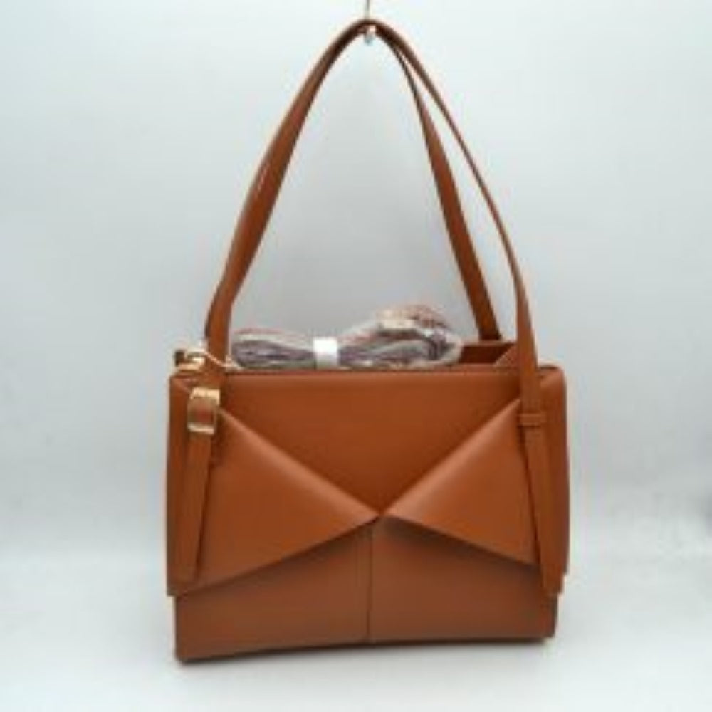 Geometric Envelope Flap Multi-Compartment Tote Bag with Long Shoulder Straps