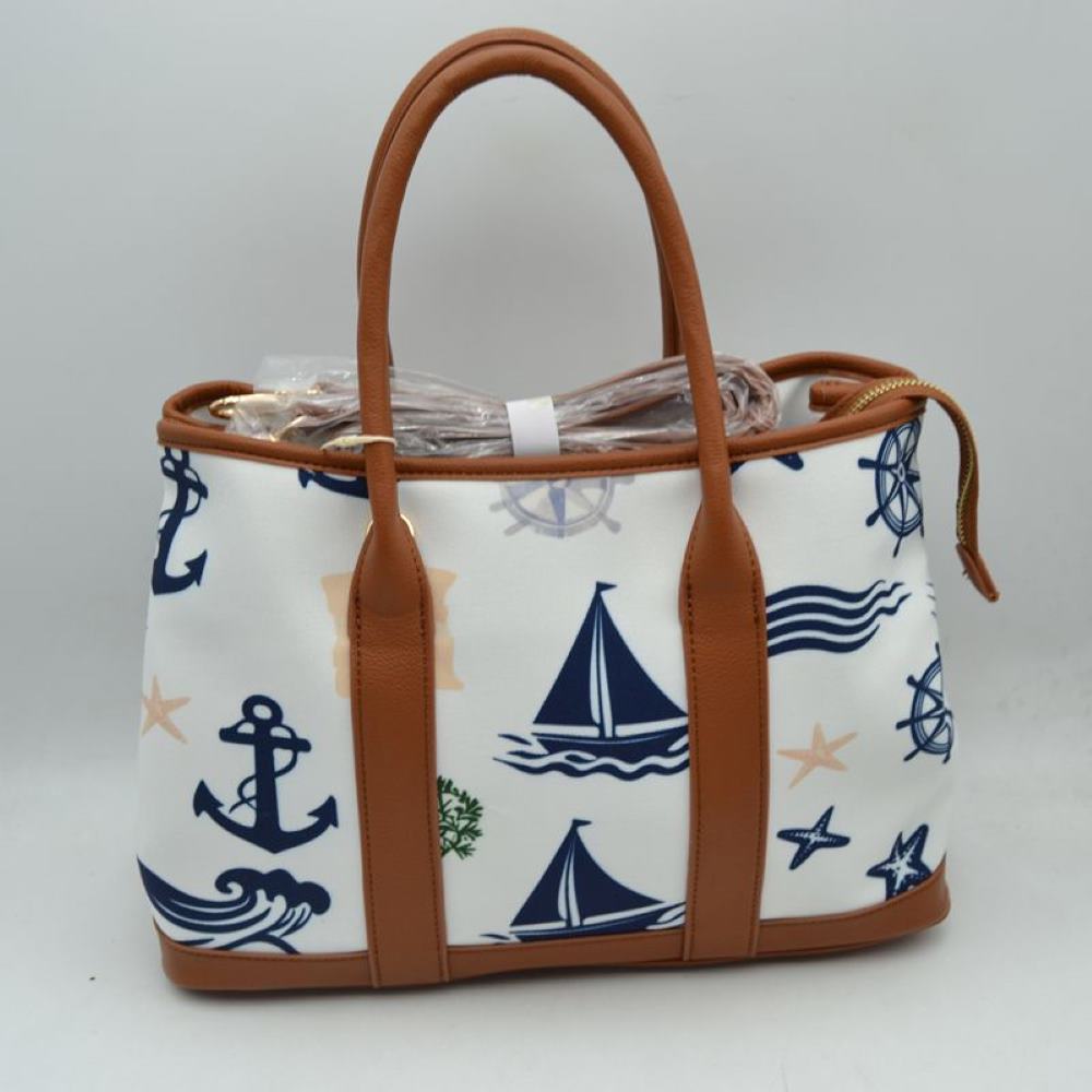 Maritime Adventure Canvas Tote – Monochrome Voyage Shoulder Bag