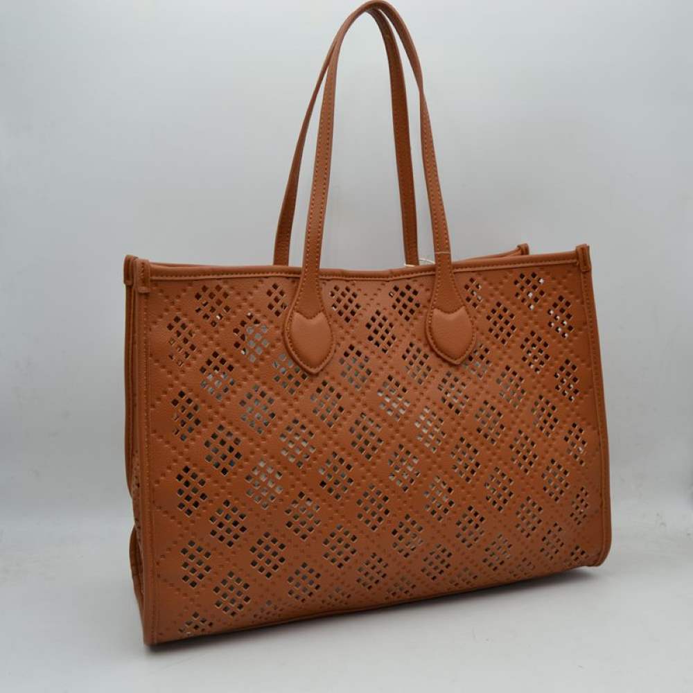 Midnight Perforated Lattice Tote – Elegant Laser-Cut Shoulder Bag