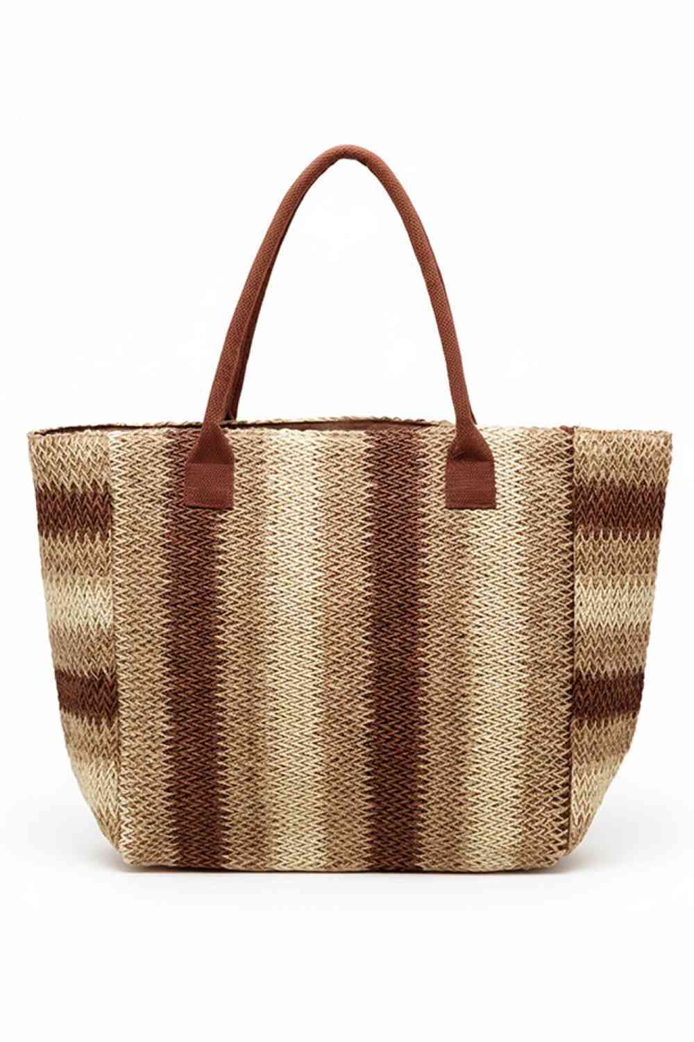 Multi Stripe Pattern Natural Brown Straw Tote Bag