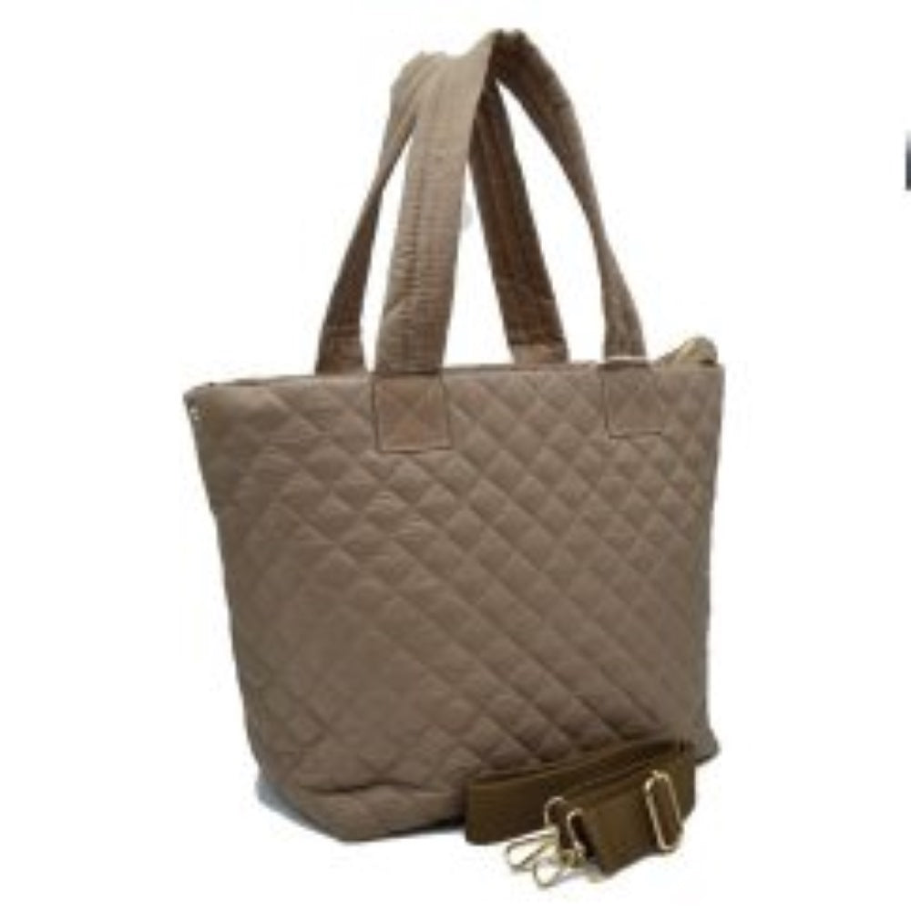 Quilted Tote Bag with Padded Dual Handles