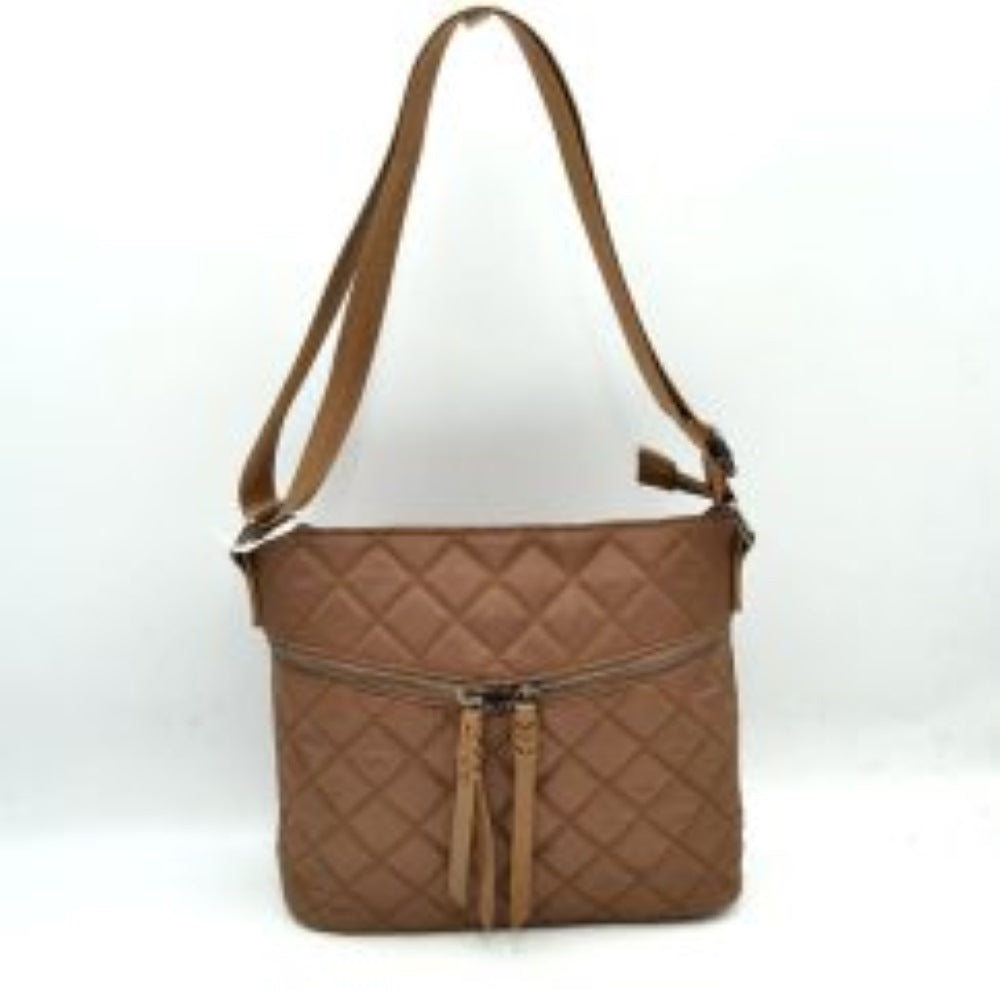 Quilted Crossbody Bag with Curved Zip and Adjustable Strap