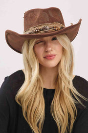 Rustic Cowgirl with Feather Fedora Hat