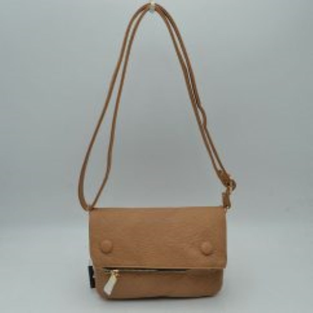 Quilted Foldover Crossbody Bag with Zipper Pocket