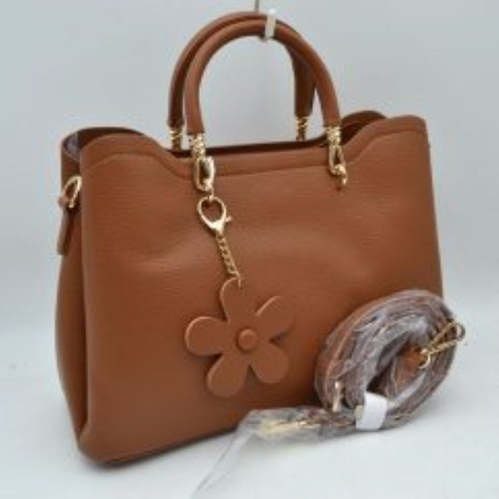 Elegant Top Handle Satchel Bag with Detachable Shoulder Strap and Floral Charm