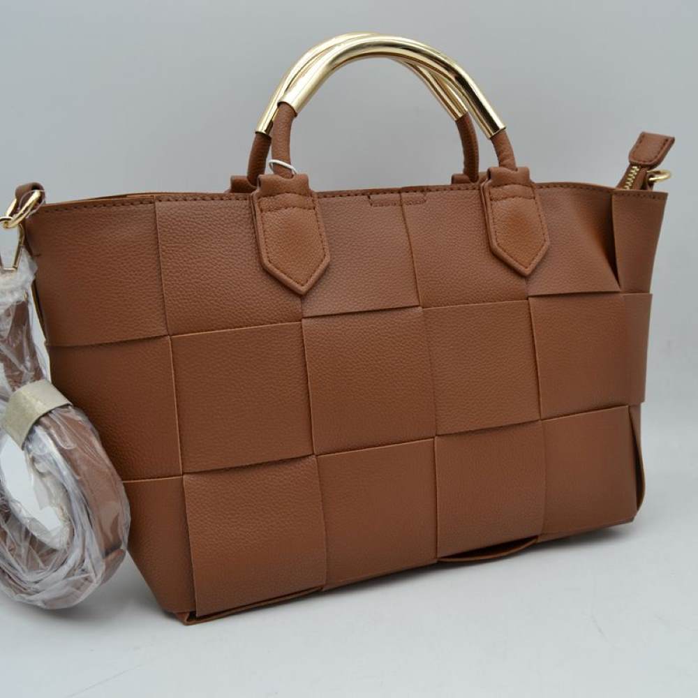 Wide Woven Accent Top Handle Satchel Crossbody Bag