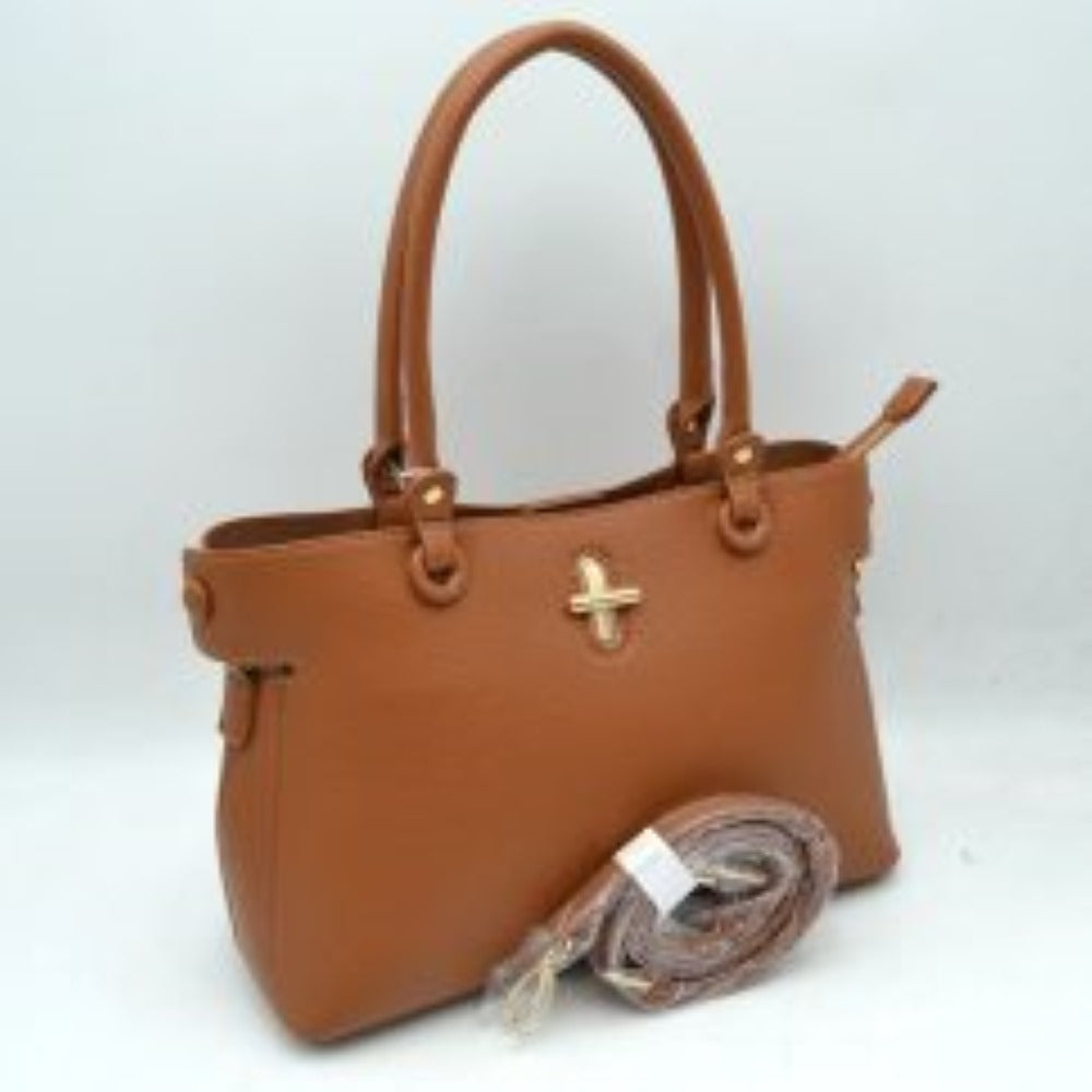 Textured Top Handle Handbag with Metallic Turn-Lock Accent